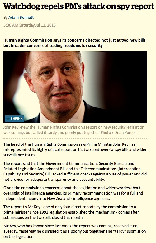 Watchdog repels PM_s attack on spy report - National - NZ Herald News