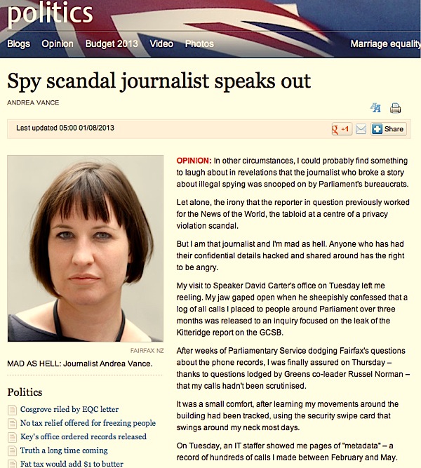 Spy scandal journalist speaks out - by Andrea Vance www.stuff.co.nz (click)