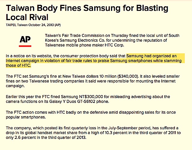 Taiwan Body Fines Samsung for Blasting Local Rival - ABC News